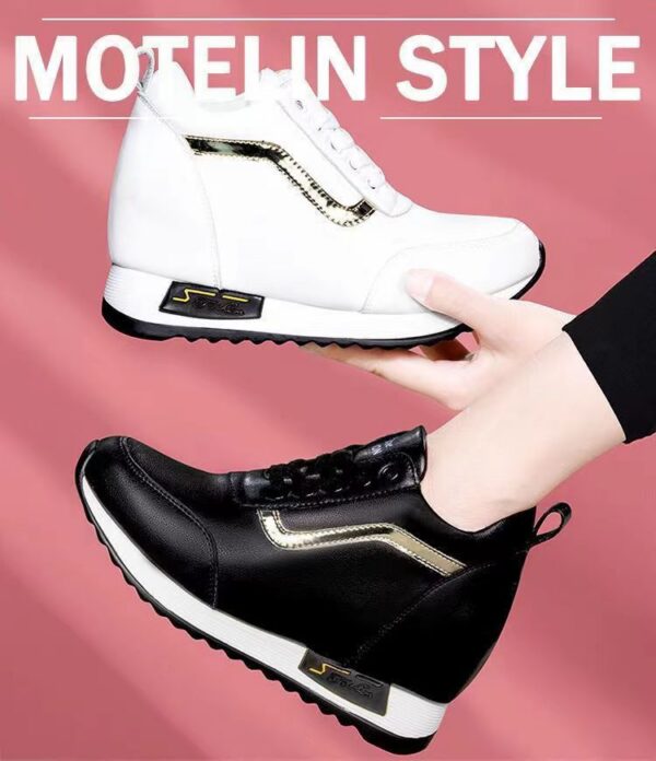 Women's Height Increasing Casual Shoes - Fashion Thick-Sole Platform Leather Sneakers with Soft Cushion, Versatile Sports-Inspired Design for Daily Wear (Trendy & Breathable)