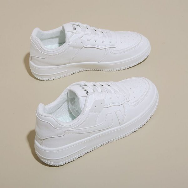 Women's Color Block White Sneakers - Thick Sole Casual Shoes for Students, Trendy Korean & Japanese Style Daily Wear (Breathable) - 2 Women's Color Block White Sneakers - Thick Sole Casual Shoes for Students, Trendy Korean & Japanese Style Daily Wear (Breathable)