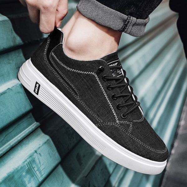 Youth Men's Canvas Sneakers Man - Trendy Versatile Breathable PU Shoes Viatu vya Kiume with Non-Slip Wear-Resistant Rubber Sole & Lace-Up for Urban Street Style - 3 Youth Men's Canvas Sneakers Man - Trendy Versatile Breathable PU Shoes Viatu vya Kiume with Non-Slip Wear-Resistant Rubber Sole & Lace-Up for Urban Street Style