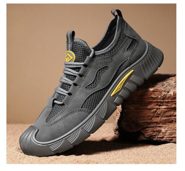 New Youth Men's Casual Sports Sneakers Man - Grey Breathable Mesh PU Shoes Viatu vya Kiume with Non-Slip & Wear-Resistant Rubber Sole & Lace-Up for Urban Street
