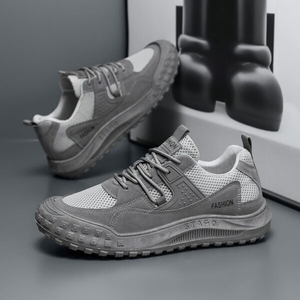 Youth Men's Casual Sports Sneakers Man - Grey Versatile Breathable PU Leather Shoes Viatu vya Kiume with Non-Slip Wear-Resistant Rubber Sole & Lace-Up for Urban Street Fashion