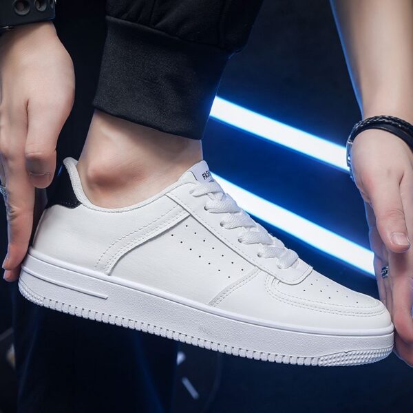 Youth Men's Clean White Casual Sneakers Man - Breathable PU Leather Shoes Viatu vya Kiume with Non-Slip Wear-Resistant Rubber Sole & Lace-Up for College Street Style