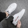 Youth Men's Casual Sneakers Man - White Versatile Breathable PU Leather Shoes Viatu vya Kiume with Non-Slip Wear-Resistant Rubber Sole & Lace-Up for Urban Street Fashion