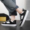Youth Men's Casual Sneakers Man - Black & White Minimalist Breathable PU Mesh Shoes Viatu vya Kiume with Non-Slip Wear-Resistant Rubber Sole & Lace-Up for Student Campus Street Style