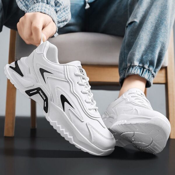 Hot Fashion Casual Sneakers Man - White Non-Slip Wear-Resistant & Waterproof Rubber Sole Dad Shoes Viatu vya Kiume, Versatile Sporty Lace-Up for Urban Street Style - 3 Hot Fashion Casual Sneakers Man - White Non-Slip Wear-Resistant & Waterproof Rubber Sole Dad Shoes Viatu vya Kiume, Versatile Sporty Lace-Up for Urban Street Style