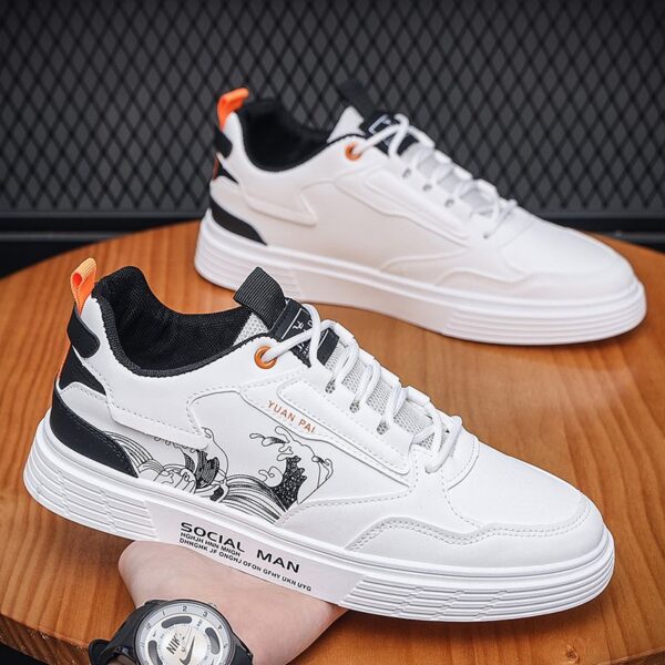 [ Final Clearance ] Youth Men's Casual Sports Running Sneakers Man - White Waterproof PU Leather Lace-Up Shoes Viatu vya Kiume with Vibamba Ngumu Rubber Sole, Viatu vya Kukimbia za Kiume for Outdoor