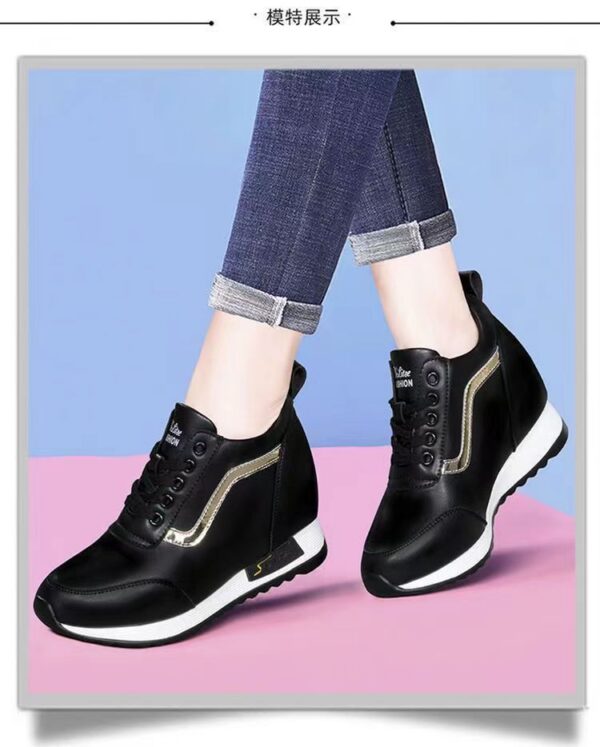 Women's Height Increasing Casual Shoes - Fashion Thick-Sole Platform Leather Sneakers with Soft Cushion, Versatile Sports-Inspired Design for Daily Wear (Trendy & Breathable)