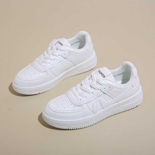 Women's Color Block White Sneakers - Thick Sole Casual Shoes for Students, Trendy Korean & Japanese Style Daily Wear (Breathable) - 3 Women's Color Block White Sneakers - Thick Sole Casual Shoes for Students, Trendy Korean & Japanese Style Daily Wear (Breathable)