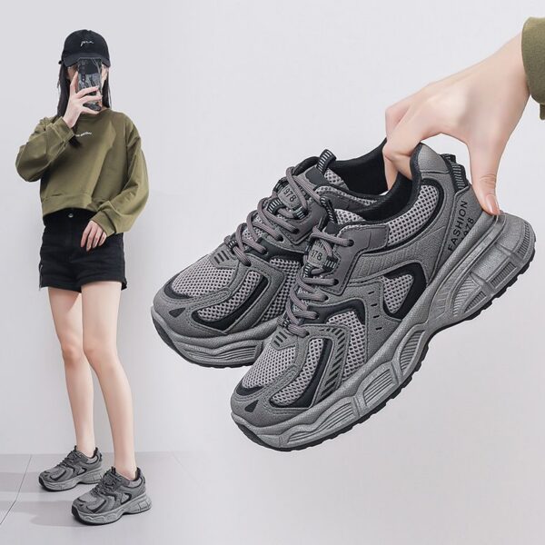 Women's Chunky Sneakers - Korean Style Thick-Sole Platform Casual Sports Shoes for Students, Versatile Breathable Running Shoes with Height Increasing Design