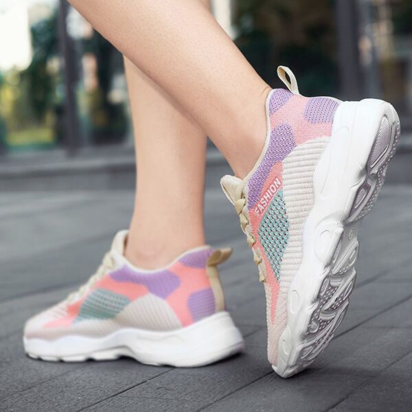 Women's Fashion Sneakers - Soft Sole Breathable Knit Running Shoes for Casual & Sports, Trendy Pastel Colors All-Season Comfort