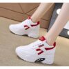 Ladies Height-Increasing Women Sneakers – White-Red Breathable Casual Shoes with Comfortable Fit – Daily Fashion