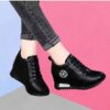 Women's Height Increasing Casual Shoes - Fashion Thick-Sole Platform Leather Sneakers with Soft Cushion, Versatile Sports-Inspired Design for Daily Wear