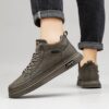 Youth Men's Mid/High Top British Style Sneakers Man - Leather Look PU Casual Shoes Viatu vya Kiume with Non-Slip & Wear-Resistant Rubber Sole & Lace-Up for Urban Fashion