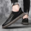 New Youth Men's Slip-On Sneakers Man - Black & White Versatile PU Shoes Viatu vya Kiume with Non-Slip & Wear-Resistant Rubber Sole for Casual Street Fashion
