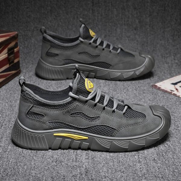 New Youth Men's Casual Sports Sneakers Man - Grey Breathable Mesh PU Shoes Viatu vya Kiume with Non-Slip & Wear-Resistant Rubber Sole & Lace-Up for Urban Street