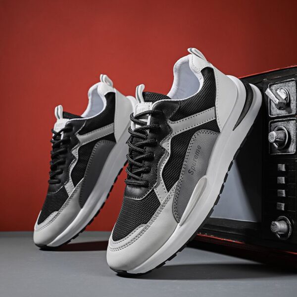Youth Men's Casual Sneakers Man - Black Breathable PU Leather Shoes Viatu vya Kiume with Non-Slip & Wear-Resistant Sole for Student Campus Street Style