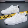 Youth Men's Clean White Casual Sneakers Man - Breathable PU Leather Shoes Viatu vya Kiume with Non-Slip Wear-Resistant Rubber Sole & Lace-Up for College Street Style
