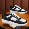 Youth Men's Minimalist Casual Sneakers Man - Black & White Versatile PU Leather Shoes Viatu vya Kiume with Non-Slip Wear-Resistant Rubber Sole & Lace-Up for Student Campus Street Style