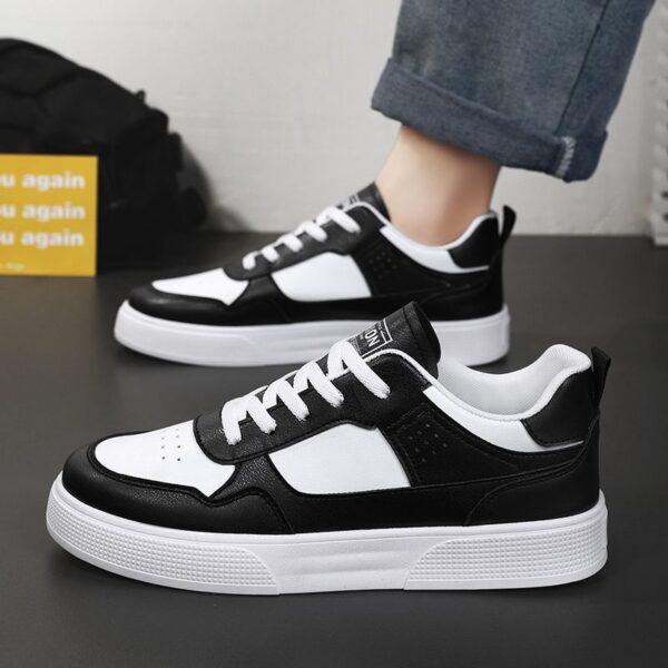 Youth Men's Casual Sneakers Man - Black & White Minimalist Breathable PU Mesh Shoes Viatu vya Kiume with Non-Slip Wear-Resistant Rubber Sole & Lace-Up for Student Campus Street Style