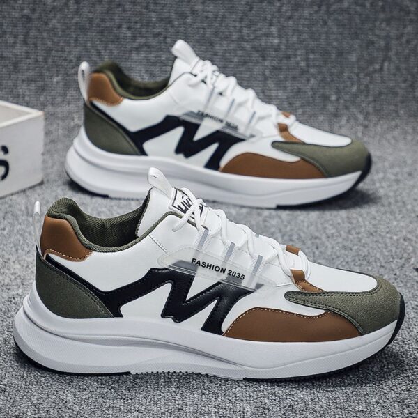 Youth Men's Dad Sports Running Sneakers Man - Black Trendy Fashion PU Leather Shoes Viatu vya Kiume with Non-Slip Wear-Resistant Rubber Sole & Lace-Up for Casual Streetwear - 4 Youth Men's Dad Sports Running Sneakers Man - Black Trendy Fashion PU Leather Shoes Viatu vya Kiume with Non-Slip Wear-Resistant Rubber Sole & Lace-Up for Casual Streetwear