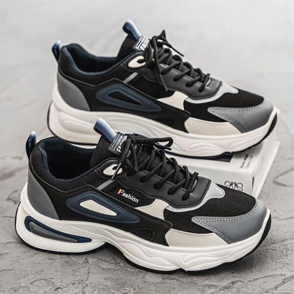 Hot New Men's Dad Sneakers Man - Black Fashion Versatile PU Leather Shoes Viatu vya Kiume with Non-Slip Wear-Resistant Rubber Sole & Lace-Up for Urban Street Style - 4 Hot New Men's Dad Sneakers Man - Black Fashion Versatile PU Leather Shoes Viatu vya Kiume with Non-Slip Wear-Resistant Rubber Sole & Lace-Up for Urban Street Style
