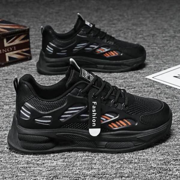 Hot Men's Dad Sports Sneakers Man - Black Breathable Non-Slip PU Leather Shoes Viatu vya Kiume with Wear-Resistant Rubber Sole & Lace-Up for Student Campus Street Style - 4 Hot Men's Dad Sports Sneakers Man - Black Breathable Non-Slip PU Leather Shoes Viatu vya Kiume with Wear-Resistant Rubber Sole & Lace-Up for Student Campus Street Style