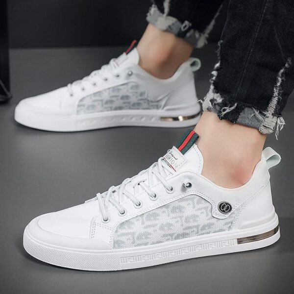 Hot Men's Dad Sneakers Man - White Breathable Mesh PU Leather Shoes Viatu vya Kiume with Non-Slip Wear-Resistant Rubber Sole, Trendy Fashion for Student Campus & Street Style
