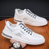 Youth Men's Casual Sports Sneakers Man - White Breathable Mesh PU Leather Shoes Viatu vya Kiume with Non-Slip Wear-Resistant Rubber Sole, Lace-Up for Urban Street Style - 4 Youth Men's Casual Sports Sneakers Man - White Breathable Mesh PU Leather Shoes Viatu vya Kiume with Non-Slip Wear-Resistant Rubber Sole, Lace-Up for Urban Street Style