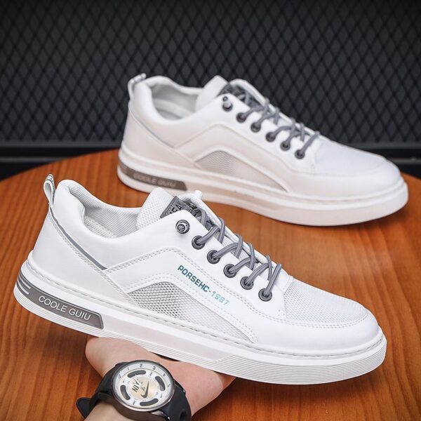 Youth Men's Casual Sports Sneakers Man - White Breathable Mesh PU Leather Shoes Viatu vya Kiume with Non-Slip Wear-Resistant Rubber Sole, Lace-Up for Urban Street Style - 4 Youth Men's Casual Sports Sneakers Man - White Breathable Mesh PU Leather Shoes Viatu vya Kiume with Non-Slip Wear-Resistant Rubber Sole, Lace-Up for Urban Street Style
