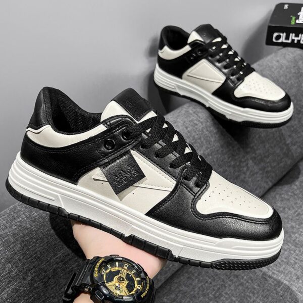 Men's Casual Sports Sneakers Man - Black Fashion Rubber Sole Shoes Viatu vya Kiume with Waterproof PU Leather & Wear-Resistant Lace-Up for Urban Street Style