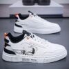 [ Final Clearance ] Youth Men's Casual Sports Running Sneakers Man - White Waterproof PU Leather Lace-Up Shoes Viatu vya Kiume with Vibamba Ngumu Rubber Sole, Viatu vya Kukimbia za Kiume for Outdoor
