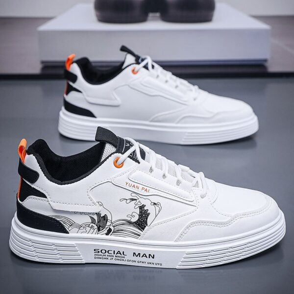 [ Final Clearance ] Youth Men's Casual Sports Running Sneakers Man - White Waterproof PU Leather Lace-Up Shoes Viatu vya Kiume with Vibamba Ngumu Rubber Sole, Viatu vya Kukimbia za Kiume for Outdoor