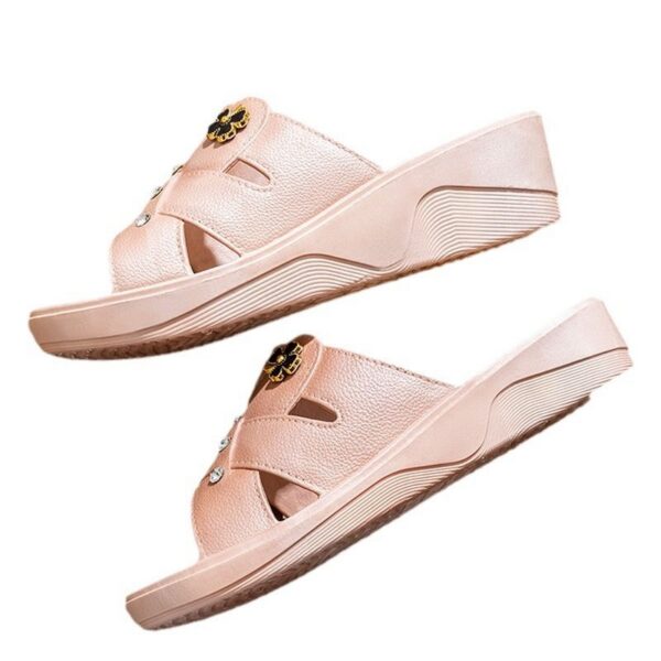 Heel 5CM  Women's High Heel Slippers - Thick Sole Soft Bottom Sandals for Summer Outdoor & Home Wear, Anti-Slip Comfortable Social Wedge Shoes for Moms