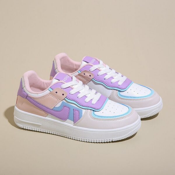 Women's Color Block White Sneakers - Thick Sole Casual Shoes for Students, Trendy Korean & Japanese Style Daily Wear (Breathable) - 4 Women's Color Block White Sneakers - Thick Sole Casual Shoes for Students, Trendy Korean & Japanese Style Daily Wear (Breathable)