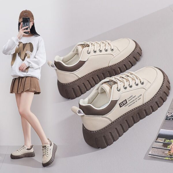 Women's White Sneakers - Korean Style Instagram Fashion Thick-Sole Platform Sports & Running Shoes for Students, Height Increasing Casual Lightweight Design - 4 Women's White Sneakers - Korean Style Instagram Fashion Thick-Sole Platform Sports & Running Shoes for Students, Height Increasing Casual Lightweight Design
