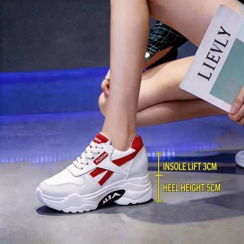 Ladies Height-Increasing Women Sneakers – White-Red Breathable Casual Shoes with Comfortable Fit – Daily Fashion